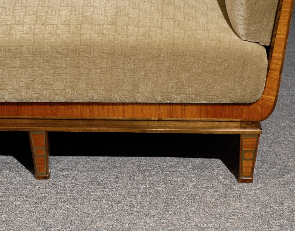 Swedish Art Deco Birch and Satinwood Sofa in Donghia Wool Mohair 3