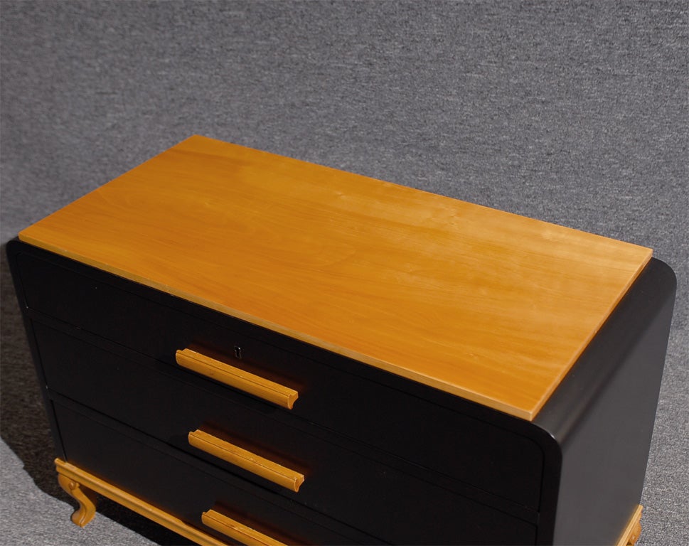Swedish Art Moderne Black Lacquer and Golden Birch Chest In Excellent Condition In Atlanta, GA