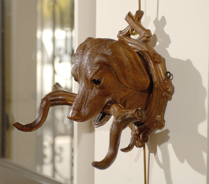 20th Century Carved Black Forest Dog Head Coat Rack