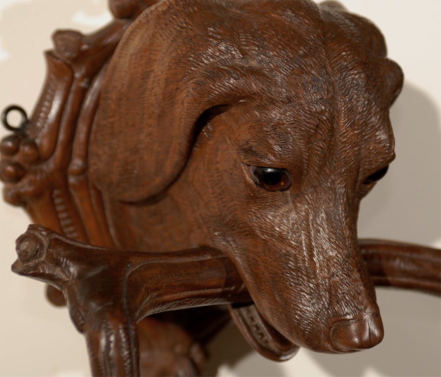 Carved Black Forest Dog Head Coat Rack 2