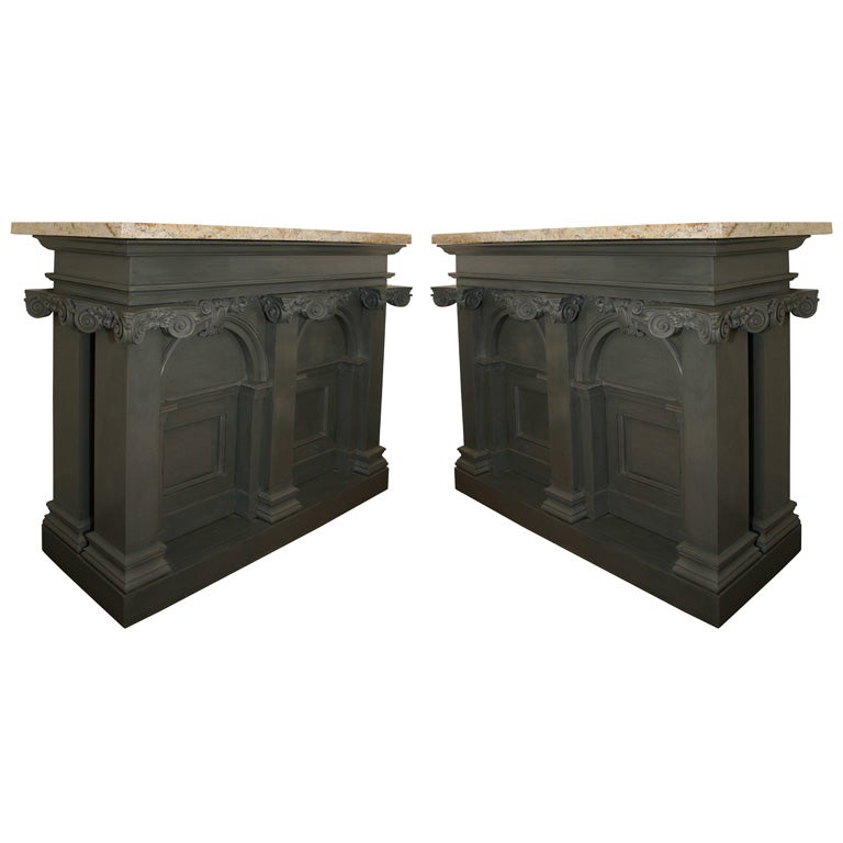 Pair of Painted Architectural Cabinets For Sale