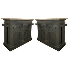Antique Pair of Painted Architectural Cabinets