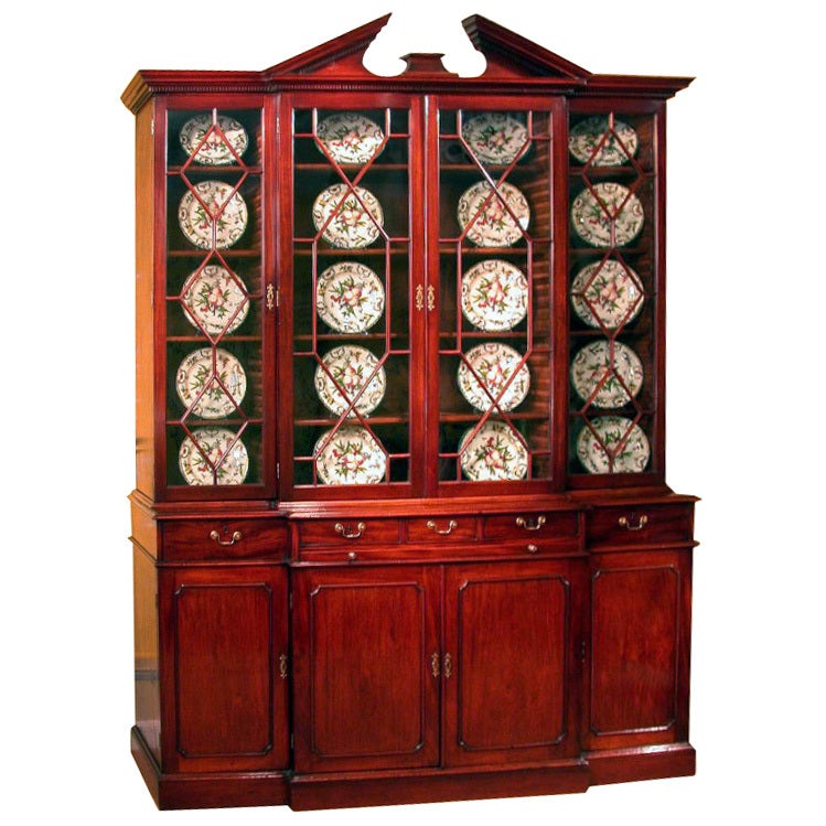 George III Solid Carved Mahogany Breakfront Bookcase, English, circa 1780 For Sale