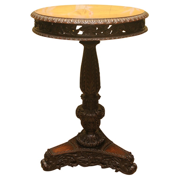 Antique Anglo-Indian Finely Carved Padouk Circular Tilt-Top Table, circa 1840 For Sale