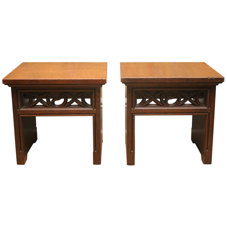 Pair of Pugin Style Gothic Revival Rectangular Oak Benches, English, Circa 1880 For Sale