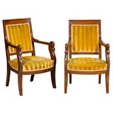 Antique Pair French Empire Mahogany Arm Chairs