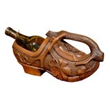 Antique Carved wood wine bottle holder