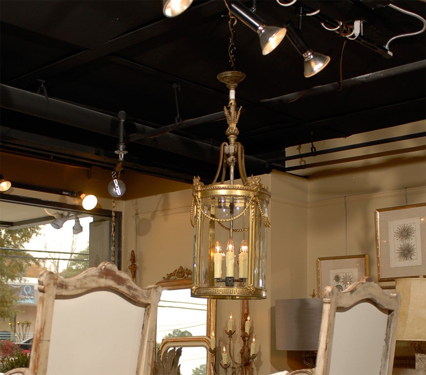 Bronze, bevelled glass lantern from France