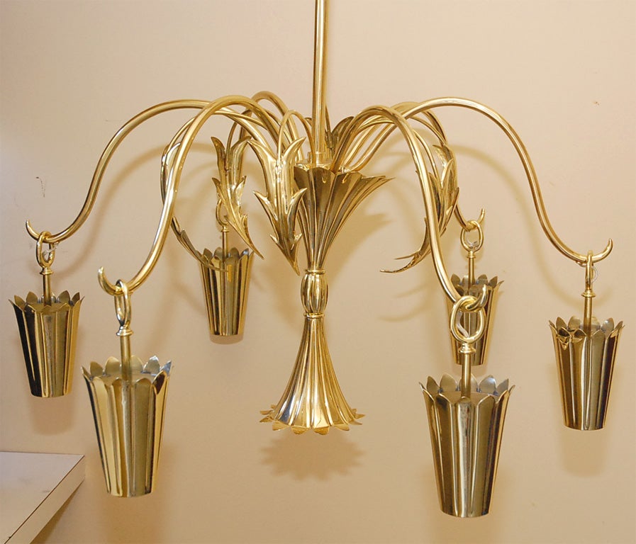 Early Art Deco brass chandelier by Dagobert Peche, Wiener Werkstatte,