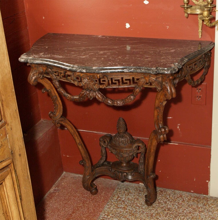Carved Oak Console with marble top