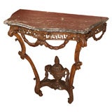 Carved Oak Console with marble top