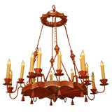 8217  FRENCH WOOD AND TOLE 16 LIGHT CHANDELIER