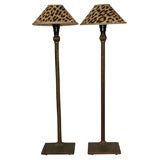 8203  A PAIR OF IRON COLUMN LAMPS WITH DISPLAY BASE