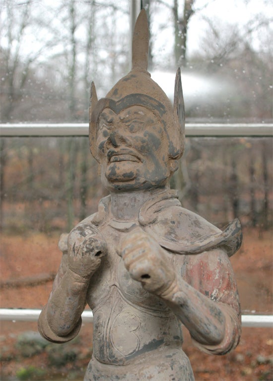 Large Pair of Chinese Painted Sculptures of  Tomb Guardians