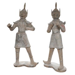 Large Pair of Chinese Painted Sculptures of  Tomb Guardians