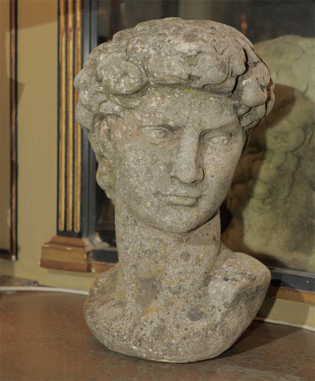 French Cast Stone Head of David, After Michelangelo
