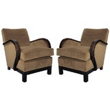 Pair: Danish Art Deco Ebonized Upholstered Armchairs