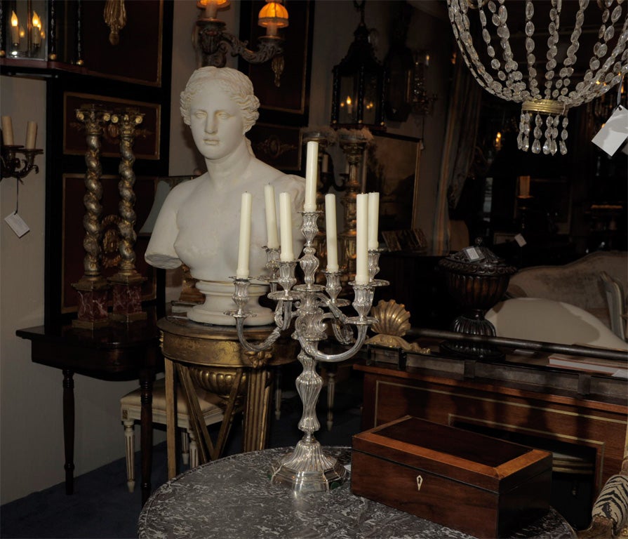 Continental Rococo Style Silver Plated Six Light Candelabra
