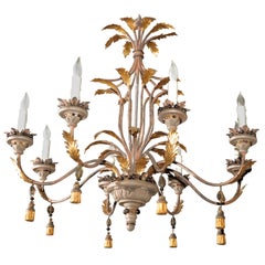 A Whimsical Gilt Tôle and Iron Chandelier