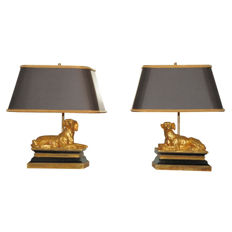 A Whimsical Pair of Napoleon III  Bronze Doré Chenets as Lamps For Sale