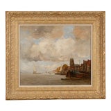 Vintage 19th Century Dutch Canal Scene of Dordrecht painted by VanWaning