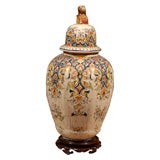 19th Century Polychrome French Rouen Vase and Cover