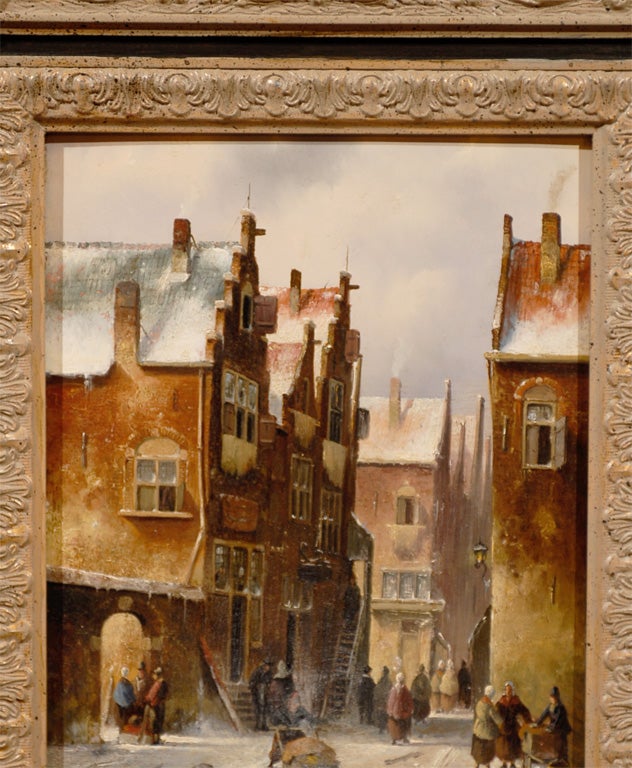 19th Century Dutch Winter Cityscape Painting by Willem Pouwelson 4