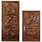 Vintage A Pair of Carved Wood Panels