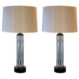 Pair of Machine Age Lamps in Glass Rod & Gunmetal