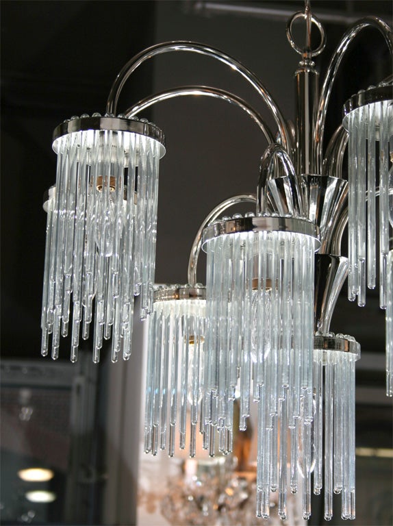 Modernist Waterfall Glass Rod Chandelier by Lightolier