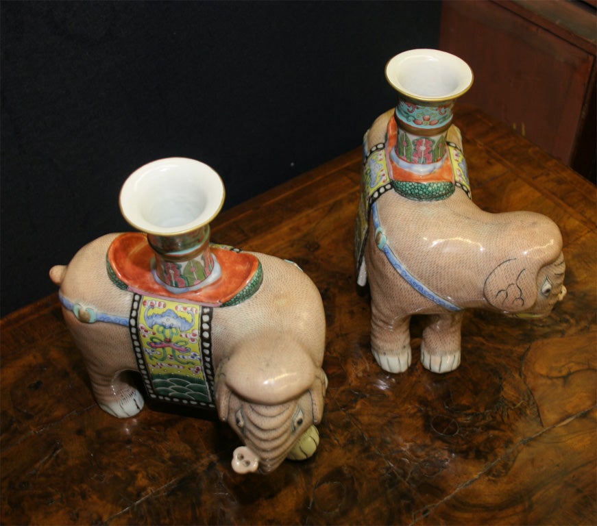 A Pair Of Chinese Export Porcelain Elephant-form Candle Holders 4