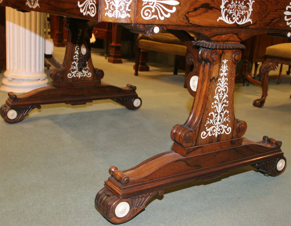 19th Century An Unusual George Iv Ivory-inlaid Double-sided Library Table