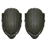 Pair of French Art Deco Frosted Glass Sconces by Degue