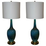 Pair of 1950
s Italian Blue 
Green Ceramic Lamps