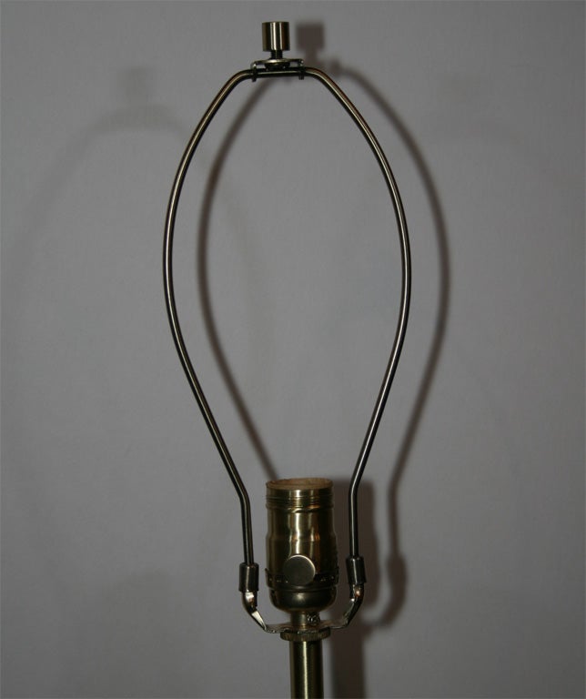 Pair of Satin Brass and Porcelain Lamps