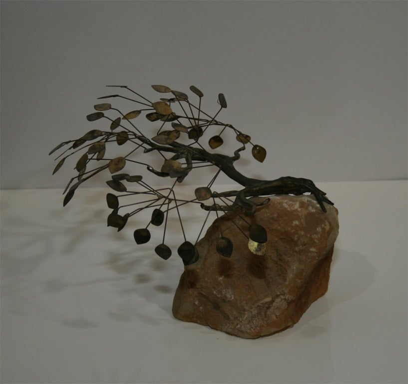 Bronze Bonsai Tree on rock quartz, signed c.jere '72