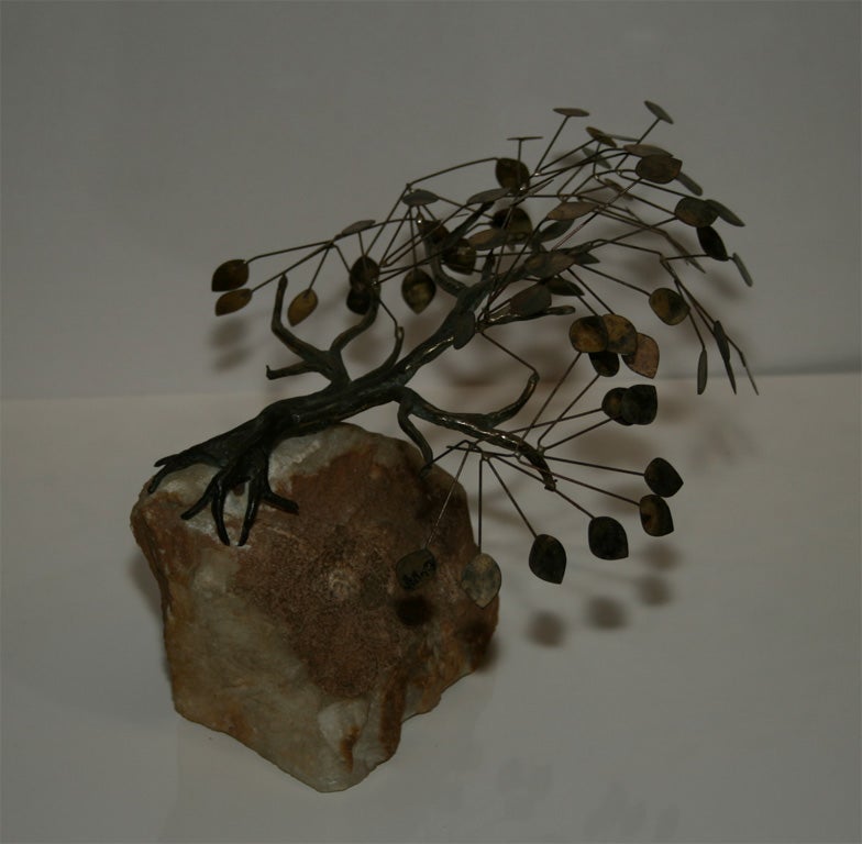 20th Century Curtis Jere Bronze Bonsai Tree on Rock Quartz