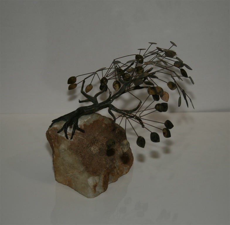 Curtis Jere Bronze Bonsai Tree on Rock Quartz 1