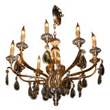 French Gilt Bronze Chandelier with Pear Shaped Crystal Drops