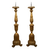 Pair Carved Parcel Gilt Pricket Candlesticks, Italy, 19th c.