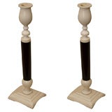 Pair of Ivory and Dark Amber Candlesticks, Late 19th C.