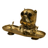 Antique Brass Bulldog Inkstand, England, 19th Century