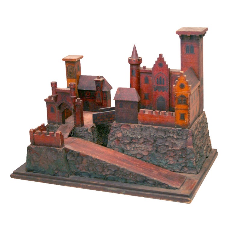 Painted Wooden Model of a Medieval Castle, 19th Century at 1stdibs
