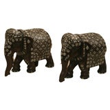 Pair Small Carved Anglo Indian Bone Inlaid Elephants