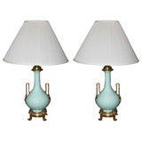 Pair Napoleon III Celadon Porcelain Lamps, France, 19th c.