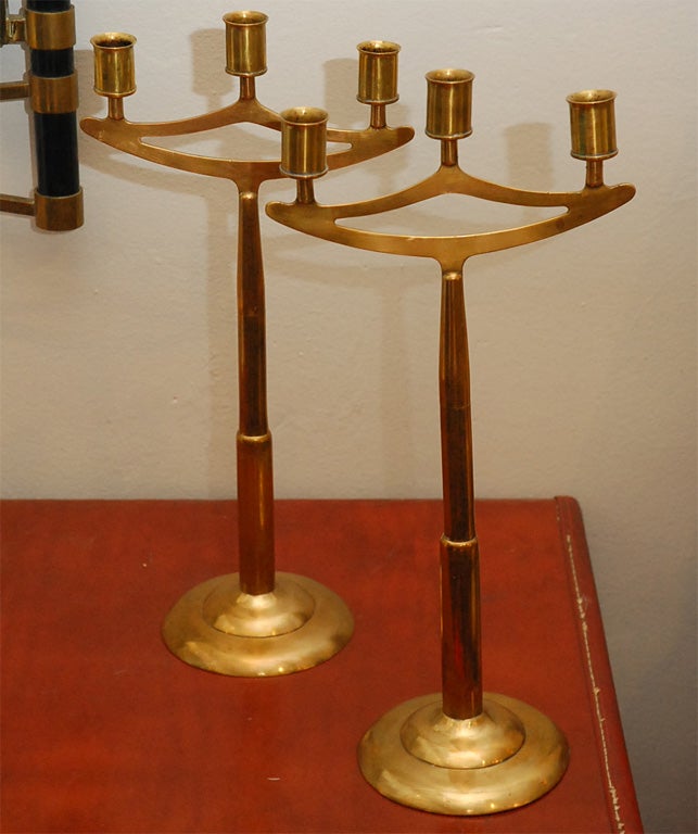 Pair of  Jugendstil brass candelabras