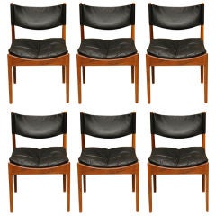 Set Of 6 Rosewood And Leather Dining Chairs By Kristian Vedel