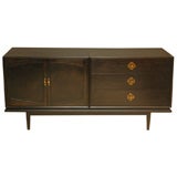 Vintage Ebonized Mahogany and Brass Sideboard