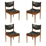 Set Of 4 Rosewood And Leather Dining Chairs By Kristian Vedel