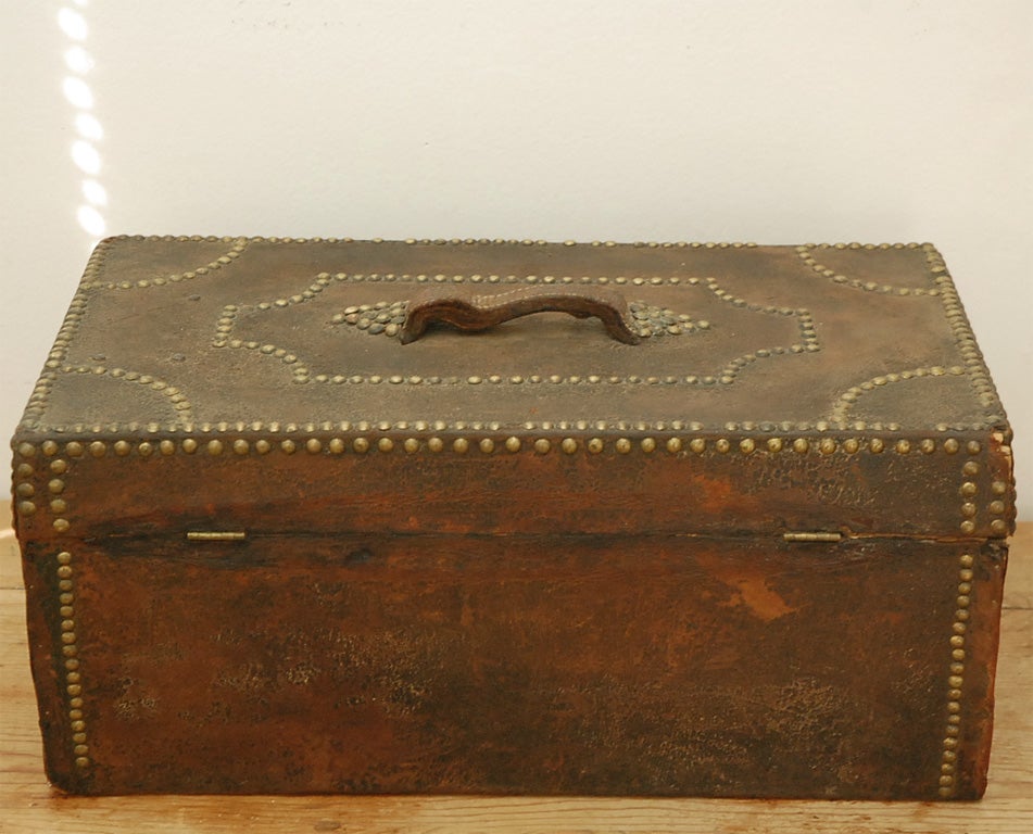 American Stagecoach Leather Trunk with Brass Nailheads 5